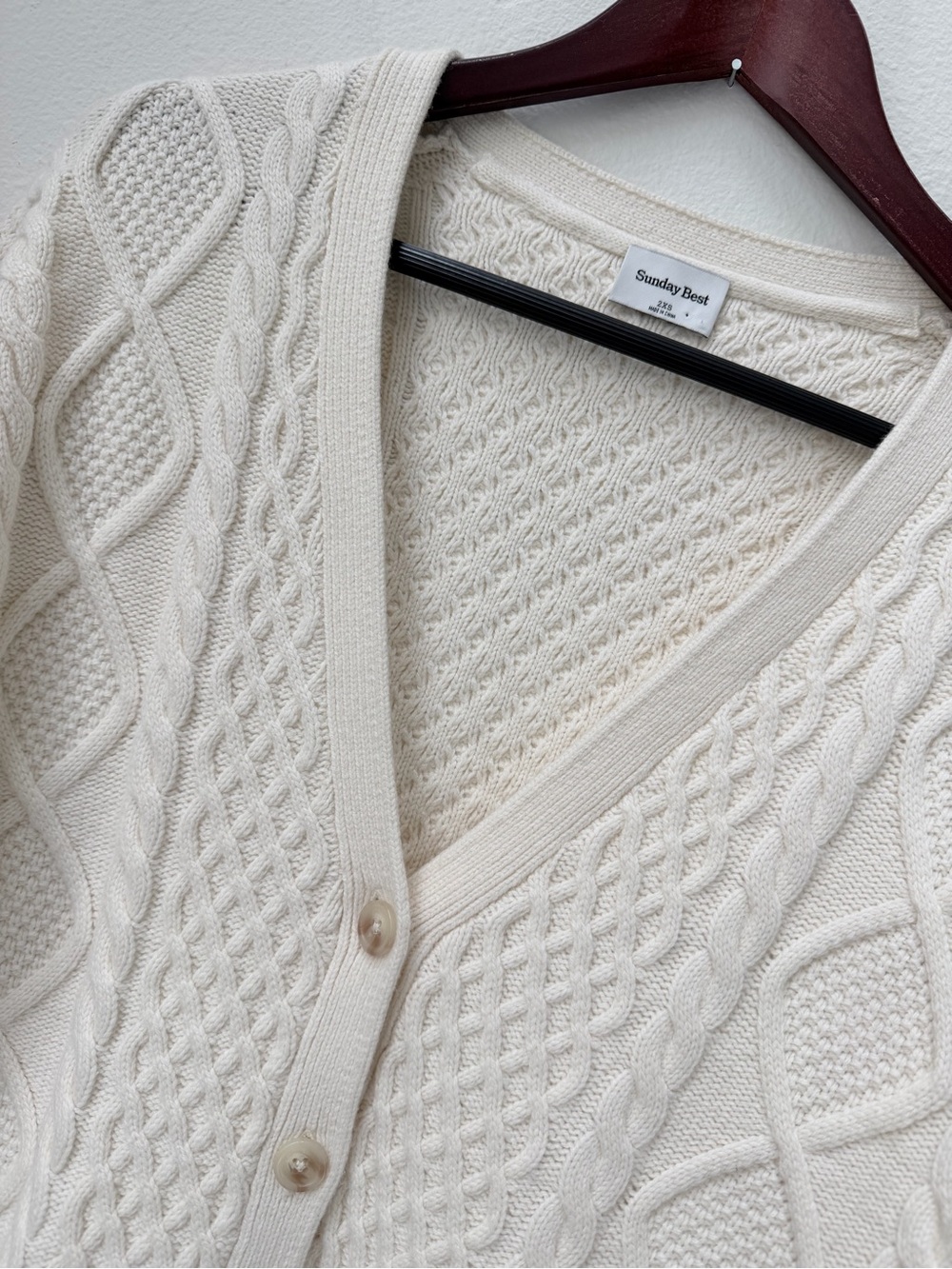 Sunday Best Aritzia Lamora Cable Knit Wool Cardigan in Whisper White Size 2XS - Picture 6 of 14